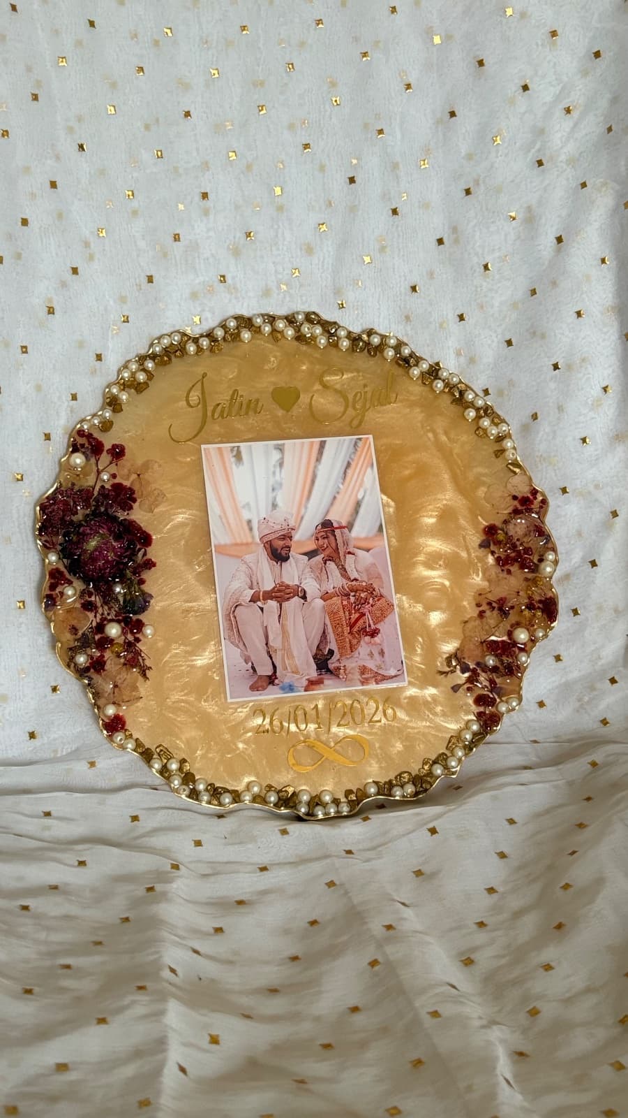 10 inch agate floral couple frame, photo 2