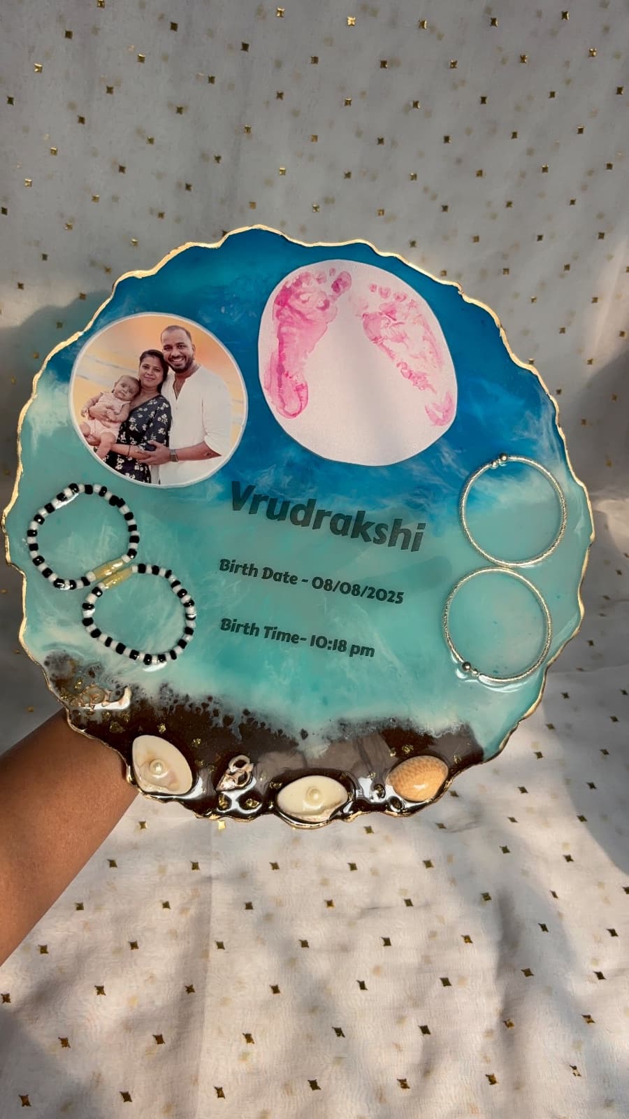 10 inch agate ocean theme baby keepsake frame, photo 4