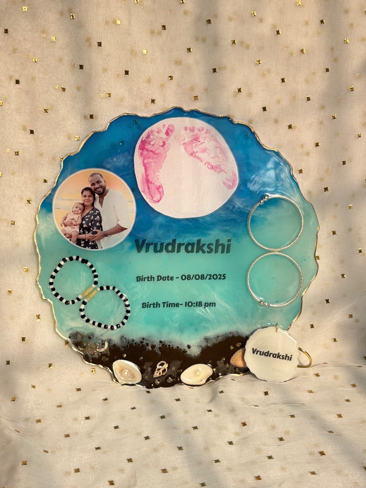 10 inch agate ocean theme baby keepsake frame, photo 2