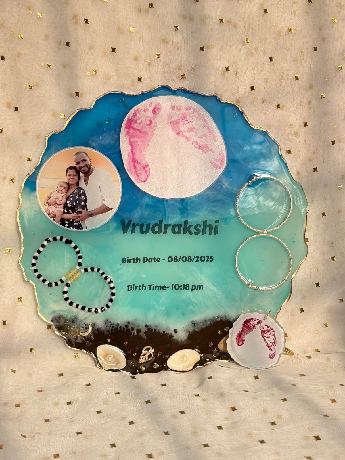 10 inch agate ocean theme baby keepsake frame, photo 3